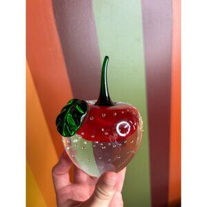 art glass apple stem paperweight bubble control heavy